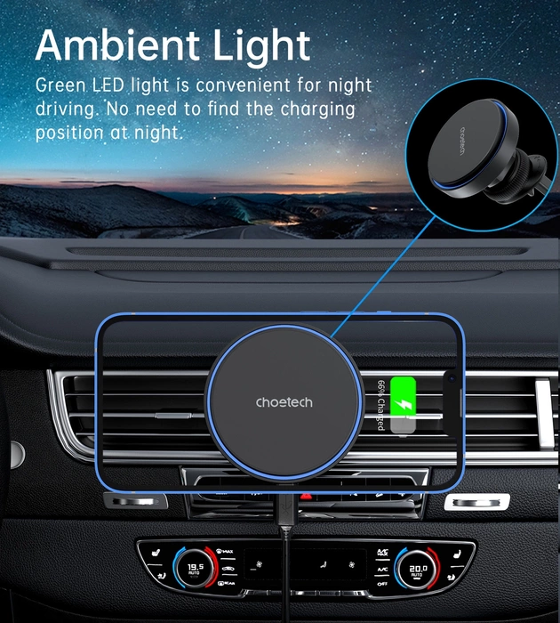 Supporto magnetico Choetech T205-F con caricatore induttivo da 15 W - nero