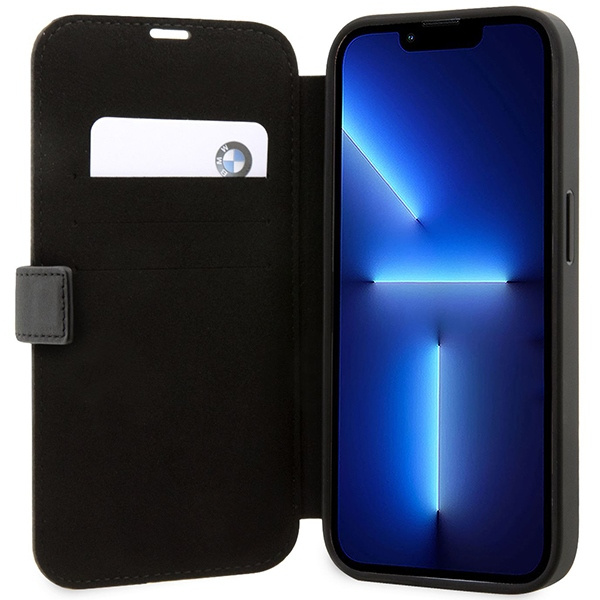 Funda BMW BMBKP14L22RVSK iPhone 14 Pro 6.1" libro negro/negrocase Piel Sello Líneas Azules