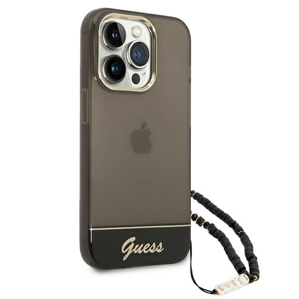 Case GUESS Apple iPhone 14 Pro Translucent Pearl Strap Black Hardcase