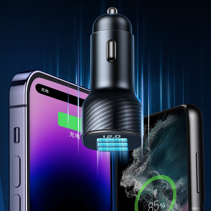 Joyroom JR-CCD04 Caricabatteria da auto USB-A 30W 2x USB-C con display - nero