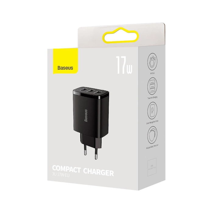 Baseus Compact Ladegerät 3x USB 17W schwarz (CCXJ020101)