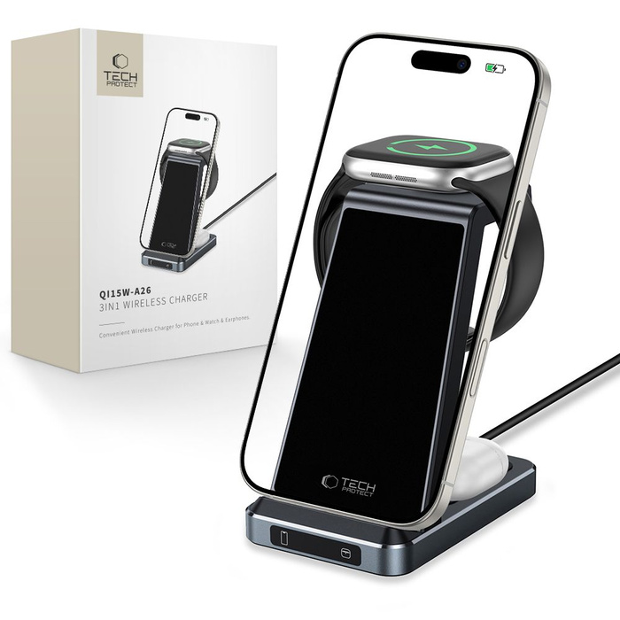 TECH-PROTECT QI15W-A26 CARICATORE WIRELESS 3IN1 NERO