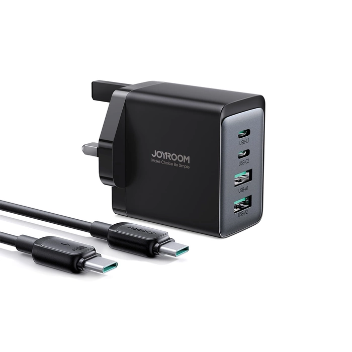 Joyroom TCG02 PD USB-C USB-A Chargeur mural GaN 67W (UK) + câble USB-C - noir