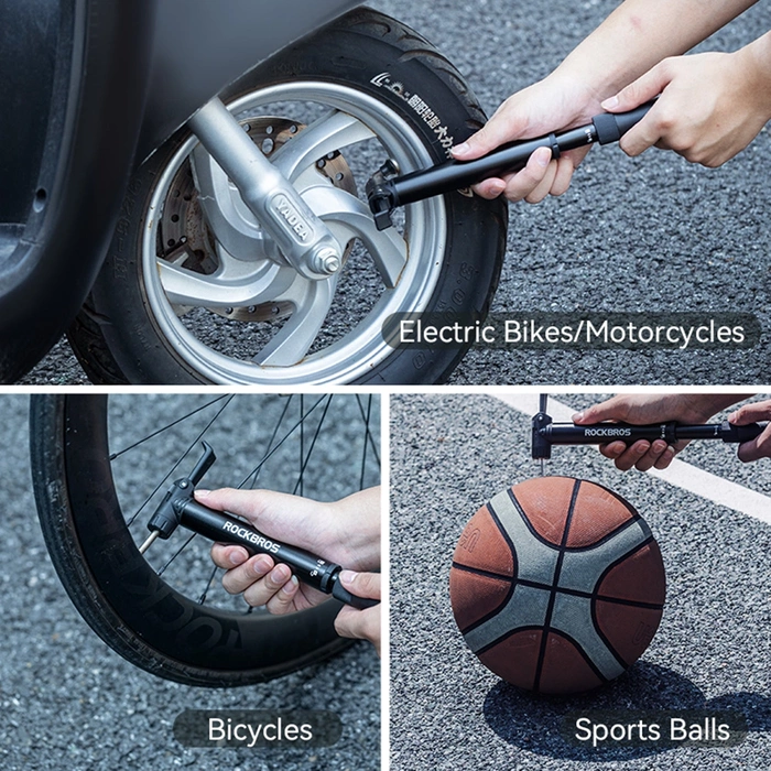 Rockbros 42320010001 Handpumpe für Fahrrad + Schraubendreher – Schwarz