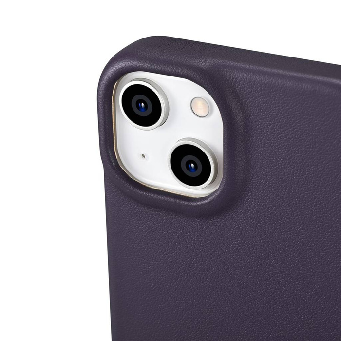 iCarer CE Premium Leather Folio Case iPhone 14 Flip Magnetic MagSafe Leather Case Dark Purple (WMI14220713-DP)
