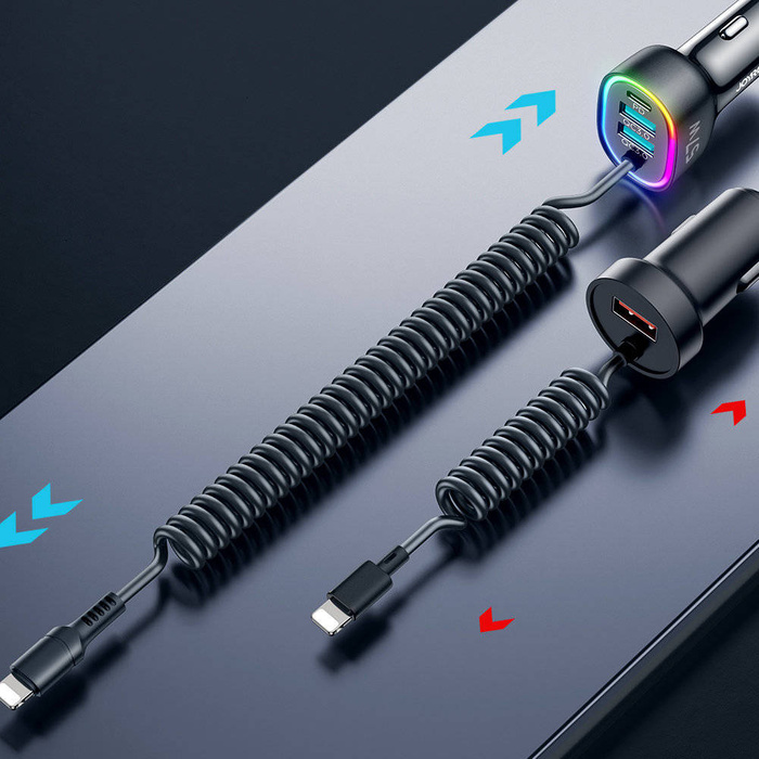 Cargador de coche rápido Joyroom 4 en 1 PD, QC3.0, AFC, FCP con cable Lightning de 1,6 m y 57 W negro (JR-CL20)