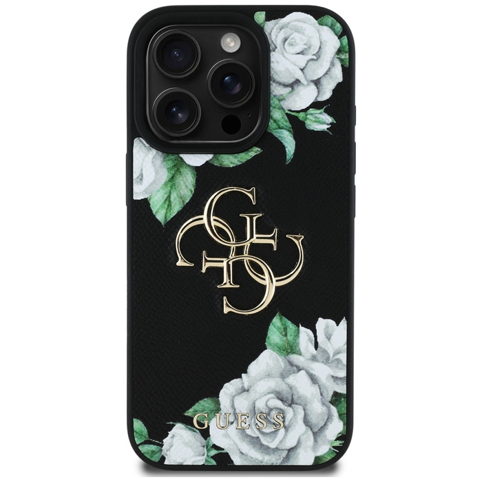 Etui Guess Grained Roses Big 4G logo do  iPhone 16 Pro Max czarny