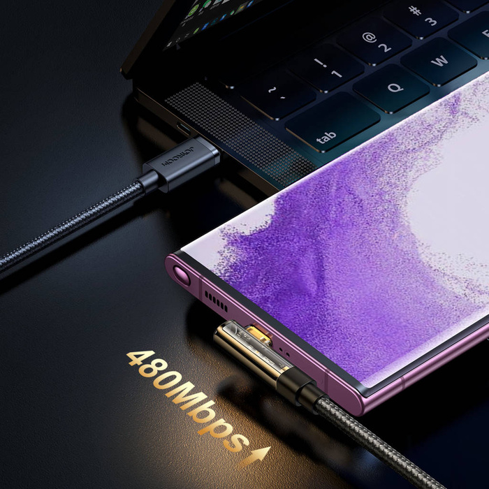 Joyroom Câble USB C coudé - USB C pour charge rapide et transfert de données 100W 1,2 m noir (S-CC100A6)