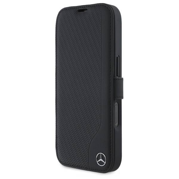 Etui Mercedes iPhone 16 6.1" czarny/black Leather Wood Imitation