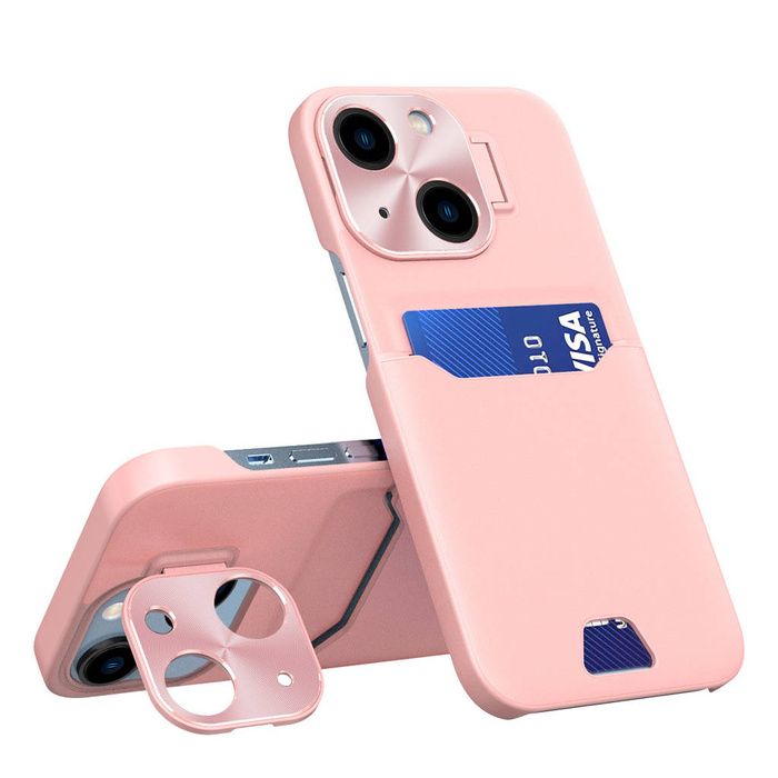 Custodia in pelle Stand Case per iPhone 14 cover card wallet con supporto rosa