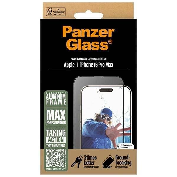 PanzerGlass Screen Protector Aluminum Frame iPhone 16 Pro Max 6.9" Ultra-Wide Fit 2852