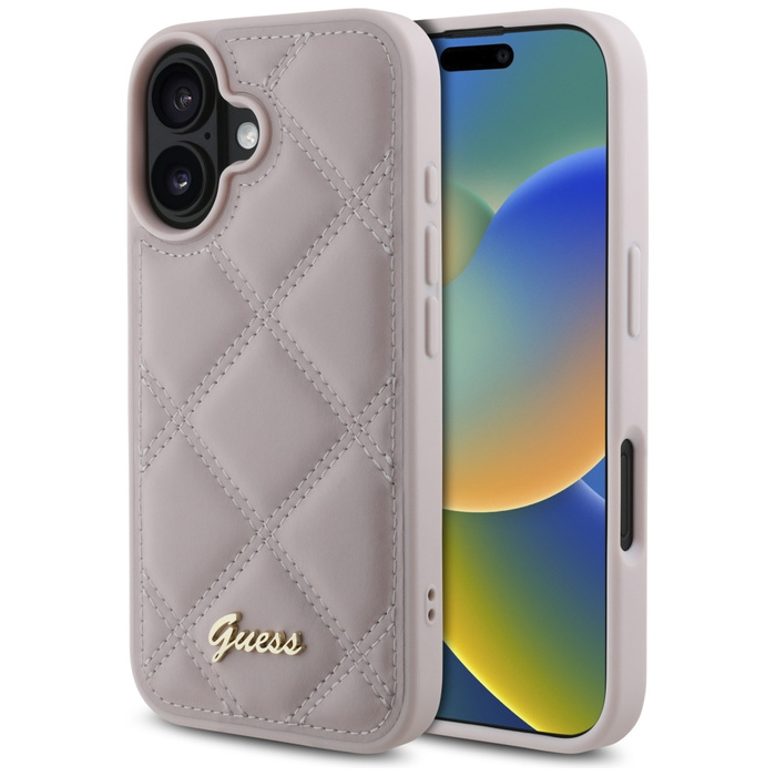 Etui Guess iPhone 16 6.1" różówy/pink hardcase Quiled Metal Logo