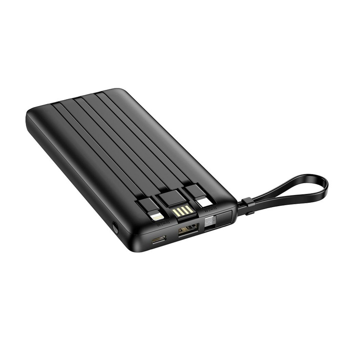 Powerbank Veger C10 (W1116) 10000 mAh z wbudowanymi kablami Micro USB / Typ C / Lightning czarny