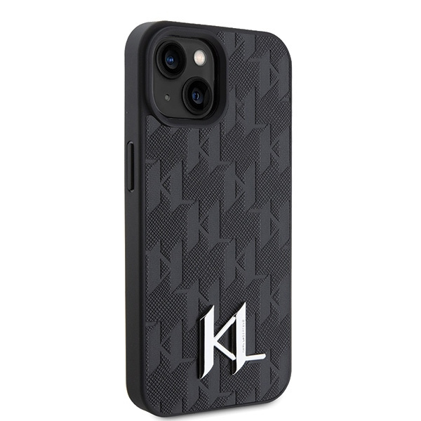 Etui Karl Lagerfeld KLHCP15SPKLPKLK iPhone 15 6.1" czarny/black hardcase Leather Monogram Hot Stamp Metal Logo Case