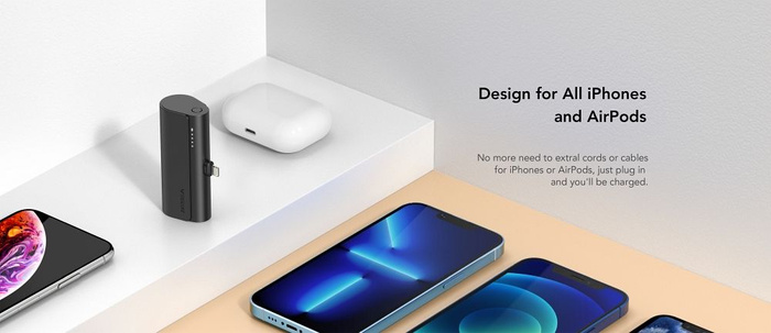 Powerbank Veger PlugOn (W0556P) PD QC3.0 3A 20W 5000 mAh z wbudowanym złączem Lightning czarny