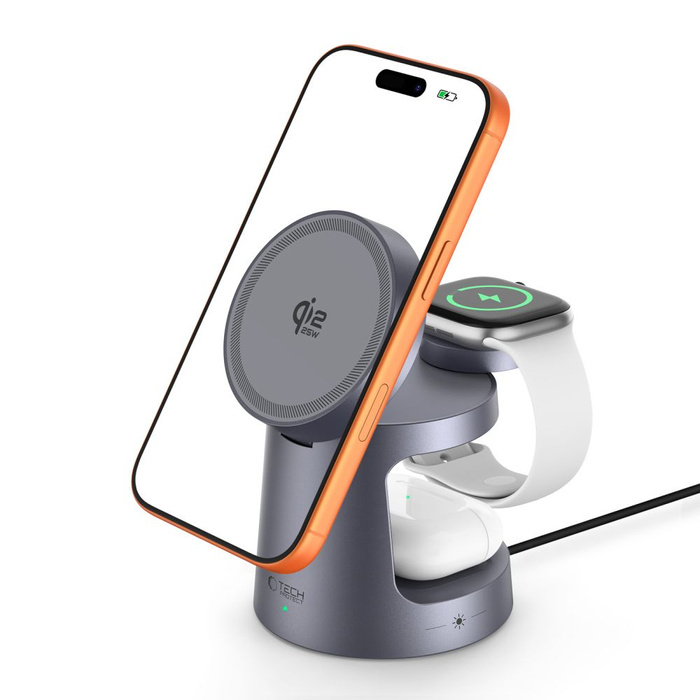 TECH-PROTECT QI2.2-25W-A48 3IN1 MAGNETIC MAGSAFE WIRELESS CHARGER DARK GREY