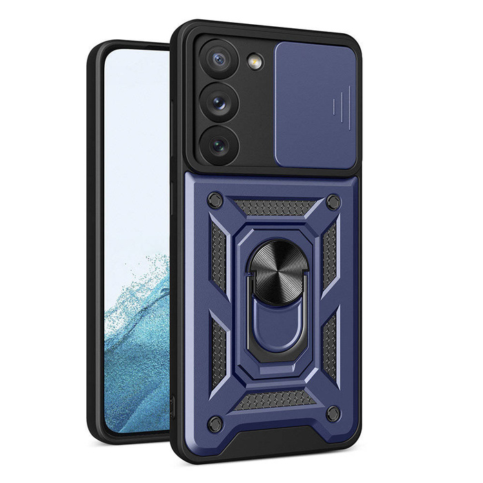 Coque Hybrid Armor Camshield pour Samsung Galaxy S23 coque blindée avec cache caméra bleu