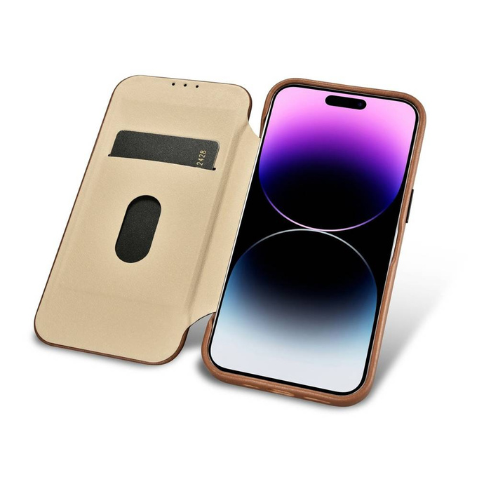 iCarer CE Premium Custodia Folio in Pelle iPhone 14 Pro Max Flip Magnetic MagSafe Custodia in Pelle Marrone (WMI14220716-BN)