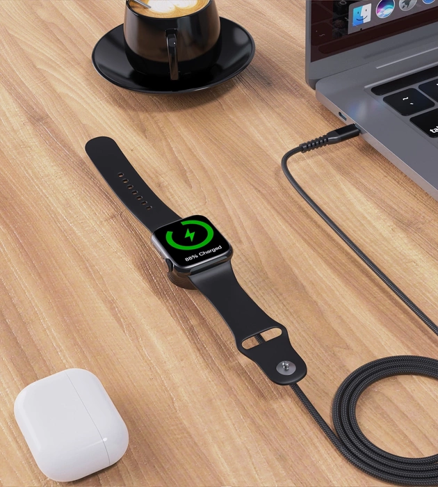 Choetech T319 MFI 5W kabelloses Ladegerät für Apple Watch + USB-C-Kabel – Schwarz
