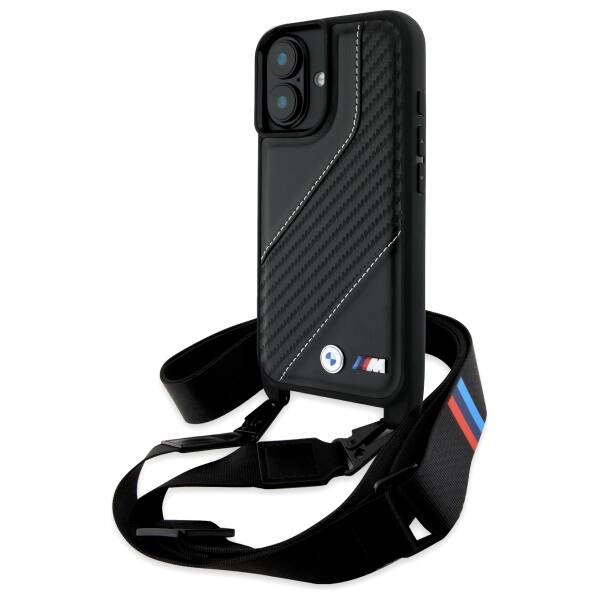 Hülle BMW iPhone 16 schwarz/schwarz hartcase M Edition Carbon Stripe &amp; Strap