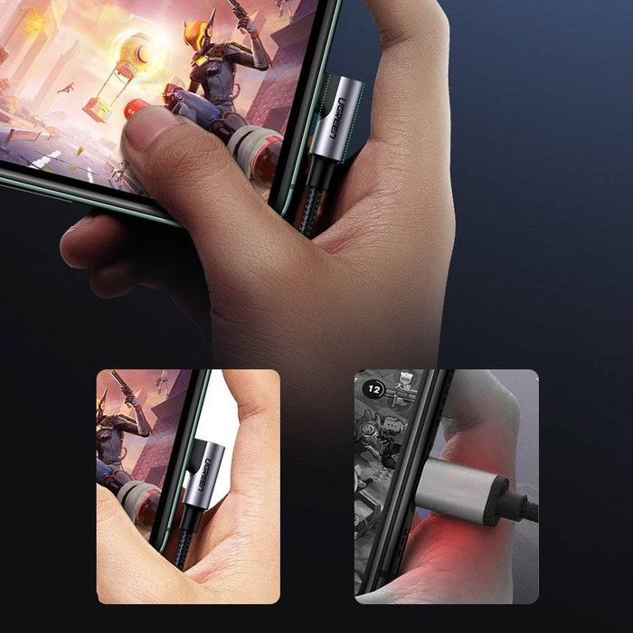 Ugreen MFI Winkelkabel mit seitlichem USB Typ C Stecker - Lightning Power Delivery 3 A 1 m grau (60763 US305)