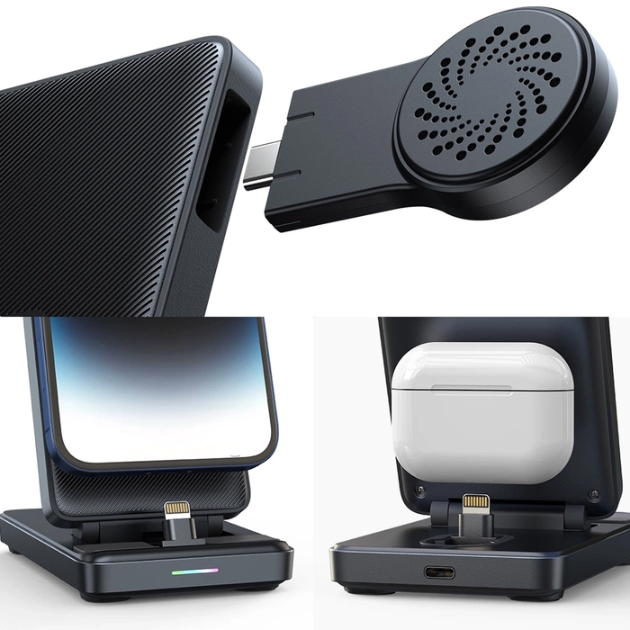 Joyroom JR-WQS02 iPhone AirPods Apple Watch 4in1 Ladestation faltbar – Schwarz