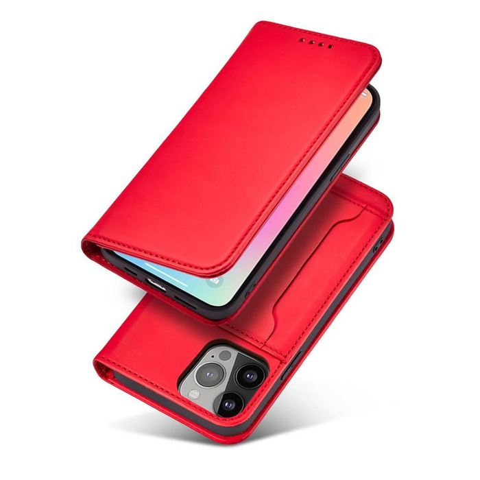 Custodia per carte magnetiche per iPhone 14 Pro Max flip cover portafoglio stand rosso