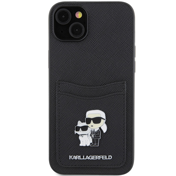 Karl Lagerfeld KLHCP15SSAPKCNPK iPhone 15 6,1" nero/nerocase Saffiano Cardslot Karl&amp;Choupette Metal Pin