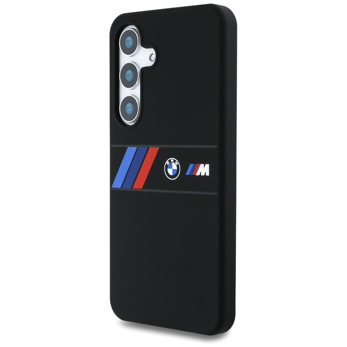 Funda BMW Silicona Medio Tricolor Rayas MagSafe para Samsung Galaxy S25 negro
