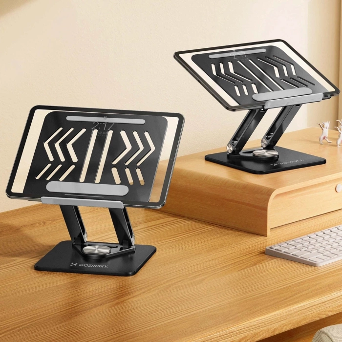 Laptop stand Wozinsky WRS-CPY84SB 360 aluminum + Free! smartphone stand - black
