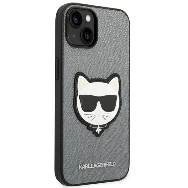 Hülle Karl Lagerfeld iPhone 14 Plus 6.7" hartcase silber/silber Saffiano Choupette Head Patch