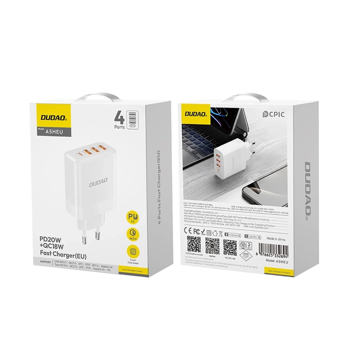 Dudao A5HEU Netzwerkladegerät 3x USB-A 1x USB-C PD20W - Weiß
