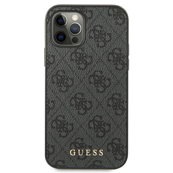 Hülle GUESS Apple iPhone 12 12 Pro 4G Metall Gold Logo Grau Hartcase