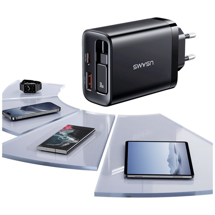 Ładowarka sieciowa USAMS Xiang Series    CC296 30W 1xUSB-C 1xUSB-A + kabel USB-C biały