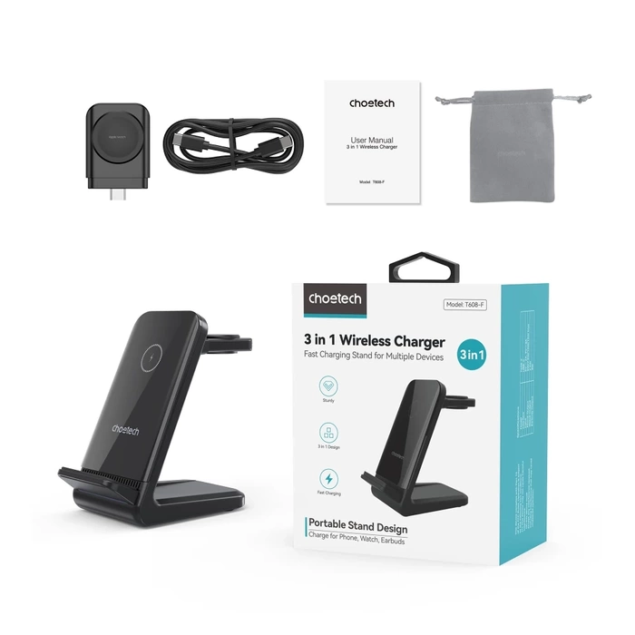 Choetech T608 Station de recharge à induction 15W 4en1 - noir