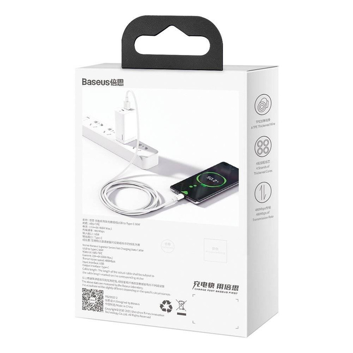 Baseus Superior USB kabel - USB Typ C 66 W 6A 1 m Bílý (CATYS-02)