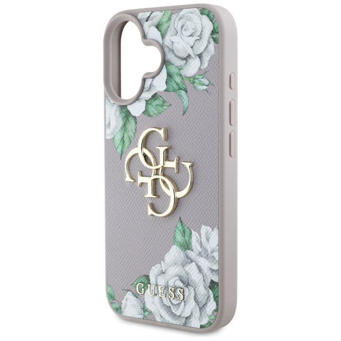 Etui Guess Grained Roses Big 4G logo do  iPhone 16 fioletowy