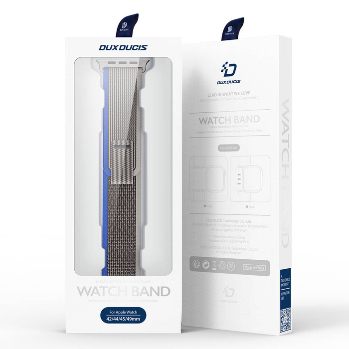 Sportovní řemínek na suchý zip pro Apple Watch Ultra/8/7/6/SE/5/4/3/2/1 (42, 44, 45, 49 mm) Dux Ducis Strap YJ verze – modrá šedá