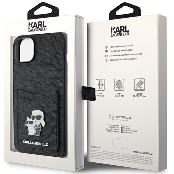 Karl Lagerfeld KLHCP15SSAPKCNPK iPhone 15 6,1" nero/nerocase Saffiano Cardslot Karl&amp;Choupette Metal Pin