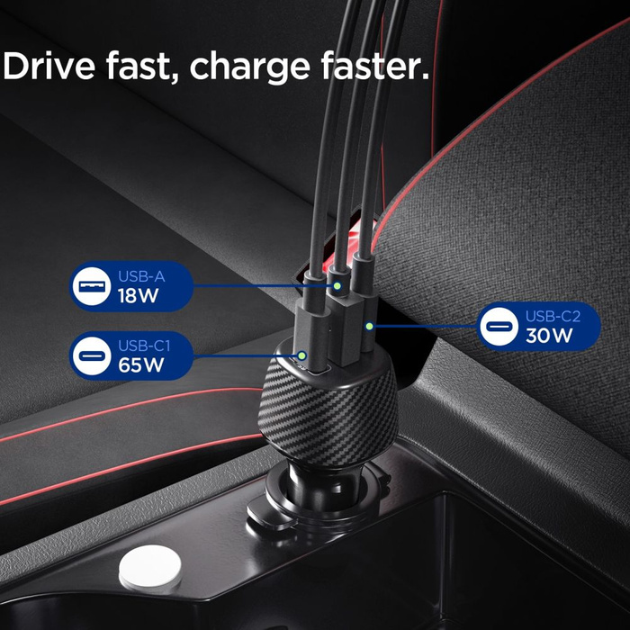 Spigen ESSENTIAL EV1133 CHARGEUR DE VOITURE À 3 PORTS 113W NOIR