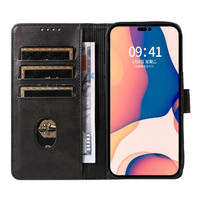 Leather Book Case for iPhone 16 - black