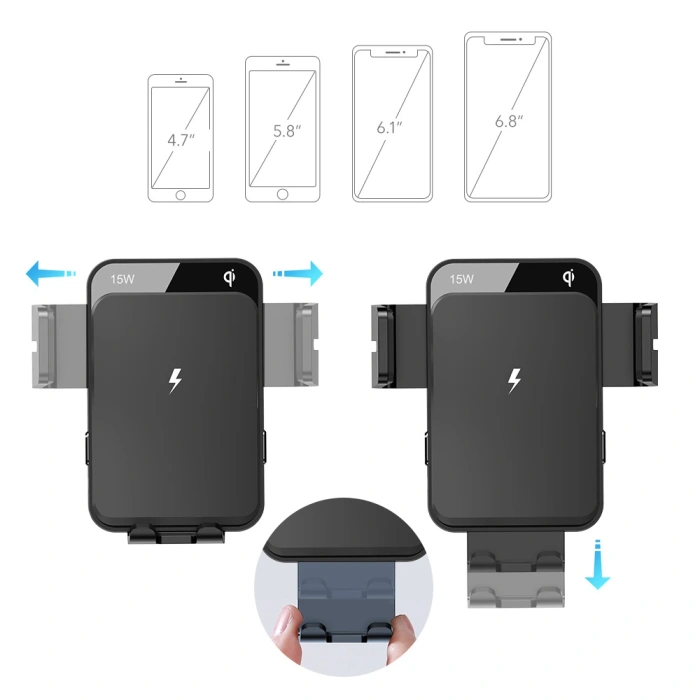 Joyroom bezprzewodowa ładowarka Qi 15W automatyczny elektryczny uchwyt samochodowy na kokpit deskę rozdzielczą / kratkę wentylacyjną czarny (JR-ZS219)