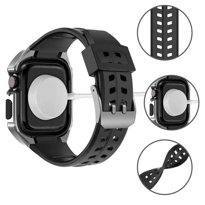 [APRÈS RETOUR] Kingxbar CYF136 Boîtier Robuste 2en1 pour Apple Watch SE, 6, 5, 4 (44 mm) Acier Inoxydable avec Bracelet Argent