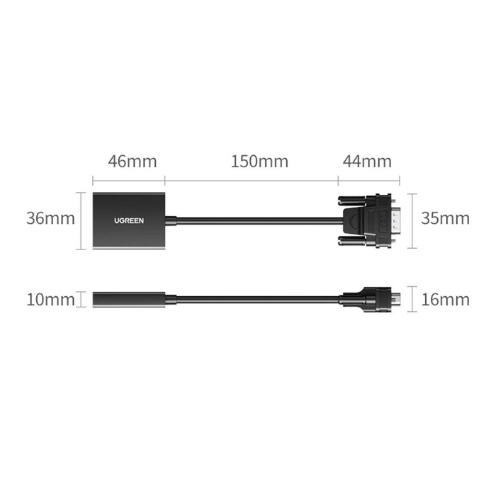 Ugreen kabel Adaptační kabel VGA (samec) - HDMI (samice) 0,15 m černý (CM513)