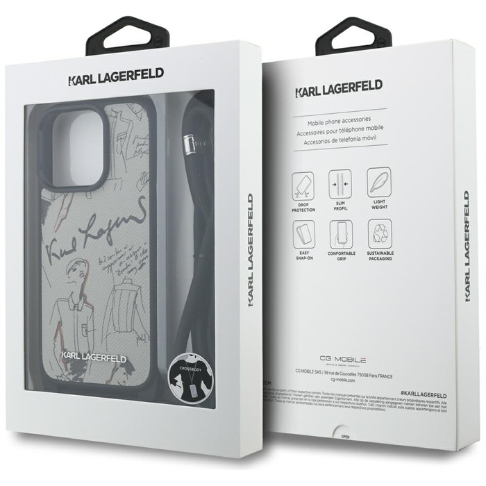 Etui Karl Lagerfeld iPhone 16 Pro Max Crossbody Grained Pattern & Logo Szary