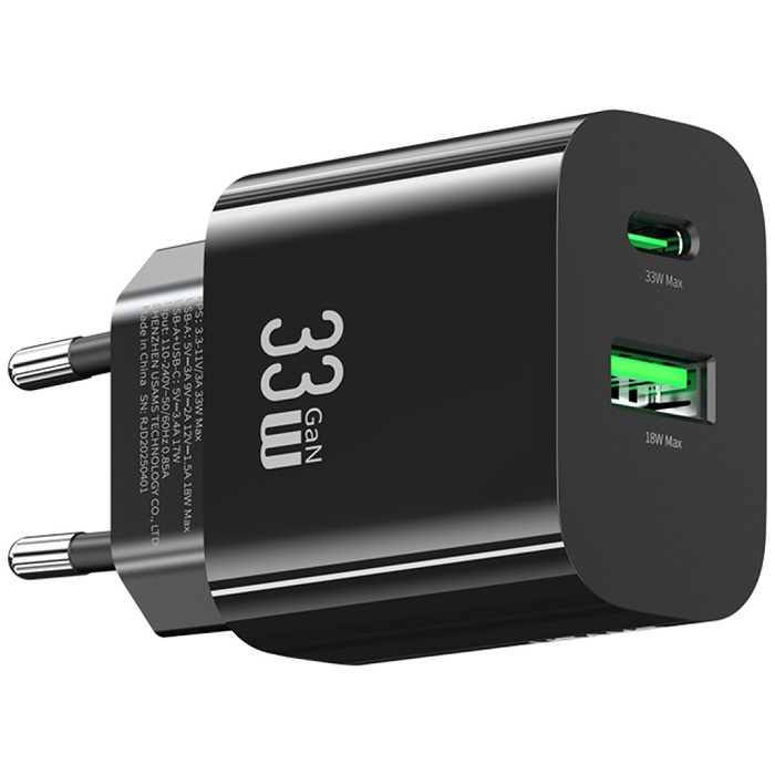 Ładowarka sieciowa USAMS CC317 T65 33W   1xUSB-C 1xUSB-A Fast Charging czarny