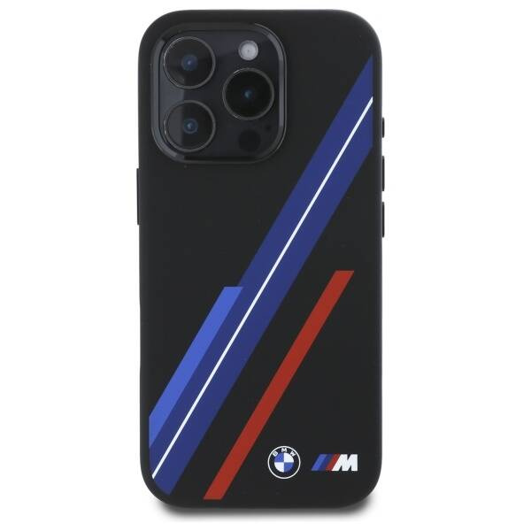 Cover BMW iPhone 16 Pro nero/nero durocase Linee casuali in silicone MagSafe