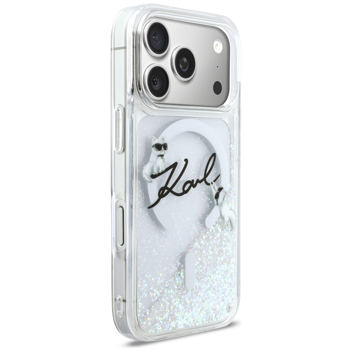 Etui Karl Lagerfeld Liquid Glitter Karl  Script Logo MagSafe do iPhone 17 Pro przezroczysty