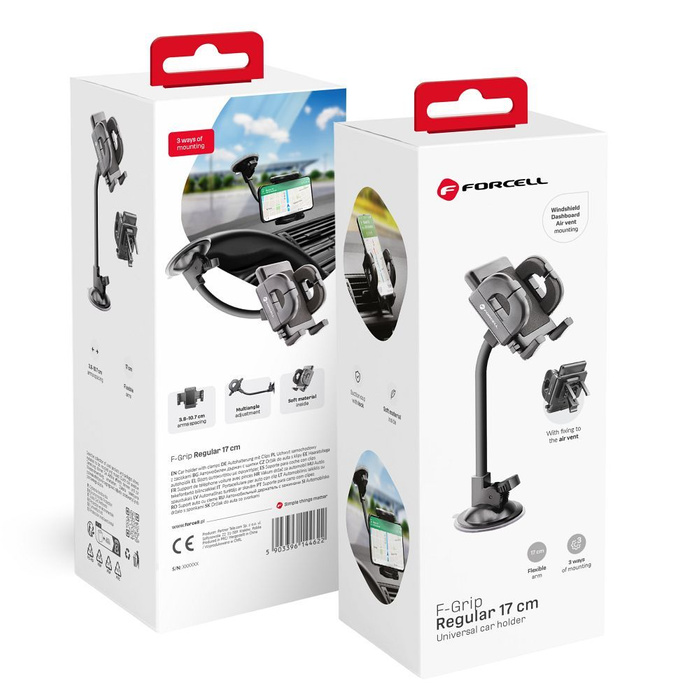 Uchwyt na telefon do samochodu uniwersalny Forcell F-Grip Regular 17 cm do szyby / deski / kratki czarny