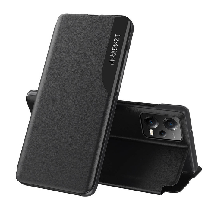 Ekologický kožený kryt pro Xiaomi Redmi Note 12 Pro / Poco X5 Pro 5G s odklápěcím stojánkem černý